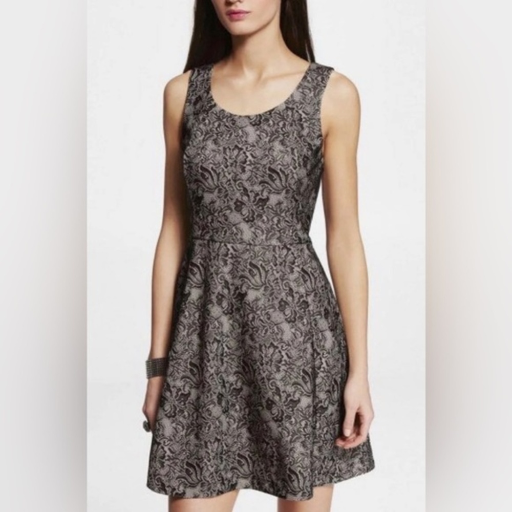 Express black and nude lace illusion fit and flare dress size medium NWOT